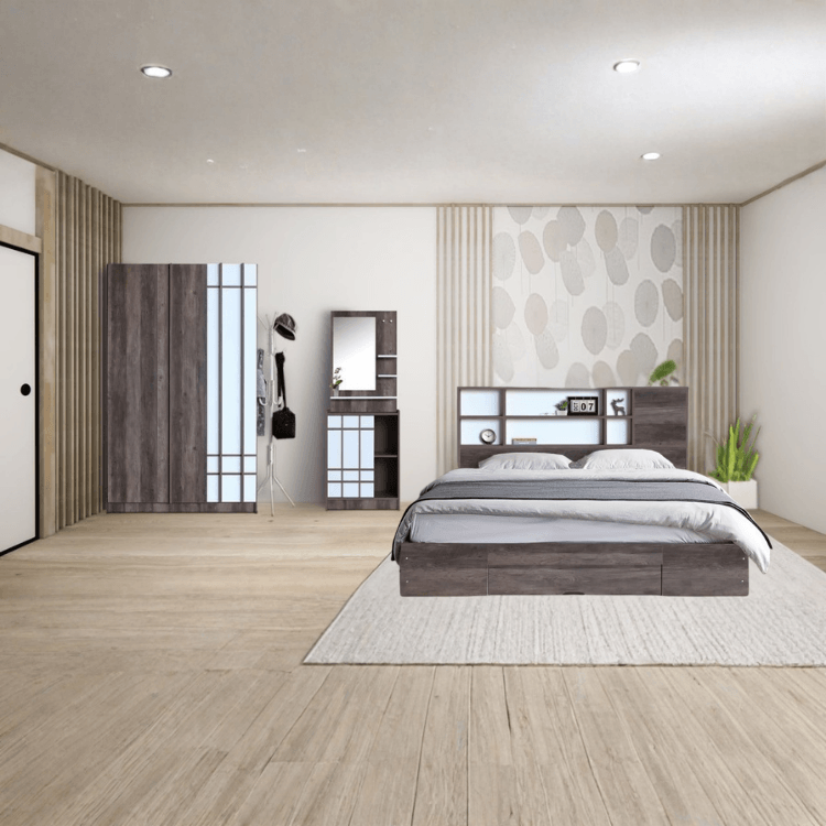 ชุดห้องนอน 5 ฟุต WISDOM DESIGN FURNITURE รุ่น NANA-S สี มอคค่า/ขาว ลิ้นชักท้ายเตียง
